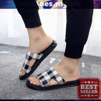 MY SHOES MY LIFE .   Dép Quai Ngang Nam Quai Phối Hình Bàn Cờ Kiểu Dáng Thời Trang