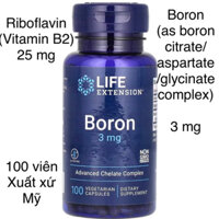 [MỸ] viên Boron 3mg Life Extension 100 viên vitamin B2 bổ sung vitamin khoáng chất cho cơ thể.