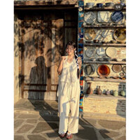 [Mya house] Set linen kem muối tiêu áo cổ yếm quần suông