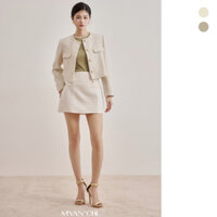 MYAN DESIGN Áo Khoác Dạ Cổ Tròn Nắp Túi Cúc Kim Loại Cao Cấp Dáng Ngắn AFW241011