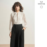 MYAN DESIGN Áo Kiểu Nữ Cổ Ren Thắt Nơ Khoét Giọt Nước Tay Bồng AFW241004