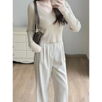 MYAN DESIGN Áo Len Mỏng Cổ Tim Dáng Ngắn Phong Cách Hàn Quốc A092315