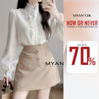 MYAN DESIGN Áo Sơ Mi Nữ Dài Tay Cổ Tàu Phối Bèo Dọc Thân Tay Bồng Kèm Lót 2 Dây Phong Cách Tiểu Thư Avn022313