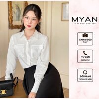MYAN DESIGN Áo Sơ Mi Thô Lụa Nữ Cổ Đức 2 Túi Vuông Tay Bồng 3 Khuy Màu Trơn (Trắng Xanh Vàng Hồng) AVN092205