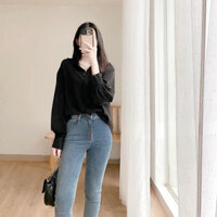 MYAN DESIGN Sơ Mi Lụa Cổ Đức Nẹp Che 4 Màu Trắng Xanh Be Đen Avn032432