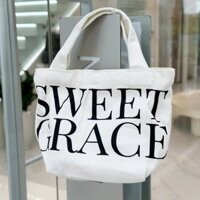 MYAN DESIGN Túi Vải Sweet Grace 2 Size To Nhỏ Màu Trắng Phong Cách Hàn Quốc Đựng Vừa Ipad T102301 T102302