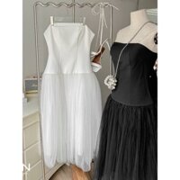 MYAN DESIGN Váy Đầm Xoè Dự Tiệc Cúp Ngực Trễ Hông Phối Chân Váy Lưới Dập Ly Thanh Lịch Vvn032416