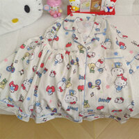 [MYYS] Bộ đồ ngủ Hello Kitty cho phụ nữ, phong cách Ins, mùa hè 2025, mới, tay ngắn, quần short, bộ đồ thư giãn phong cách hot của người nổi tiếng internet 001