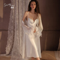 [N. Lush] Hàng có sẵn Cổ áo Slut gợi cảm màu trơn Satin dài xẻ tà Váy ngủ hở lưng Áo khoác ngoài Bộ đồ mặc nhà 2122