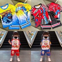 N1-Combo 4 bộ quần áo cộc tay thun lạnh 3D mềm mát in hình dễ thương cho bé trai, có siêu nhân từ 8-35kg