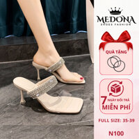 [N100] Guốc Cao Gót 7 Phân Mũi Vuông Quai Trong Suốt Đính Đá Thời Trang Dép Quai Ngang - MEDONA