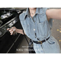 N103 váy jeans mài có đệm vai kèm đai mini