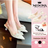 [N118] Giày cao gót bít mũi 5 phân sandal cao gót nữ nơ đá mũi nhọn sang trọng