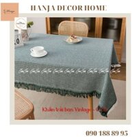 N12_Khăn trải bàn hình chữ nhật/tròn cotton&lanh Morandi organic họa tiết vintage có tua phong cách Bắc Âu