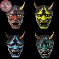 N2hao Halloween Màu Nhật Bản Bonjour Noh Kabuki Demon Mask Trăm Ma Dạo Đêm Nhựa Ma Đạo Cụ Samurai Prom Party Mask n