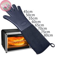 N2hao Khâu Màu Trơn Chịu Nhiệt Nhà Bếp Găng Tay Nấu Ăn Bền Chống Trơn Trượt Lò Nướng BBQ Tay Cực Dài Hữu Ích n