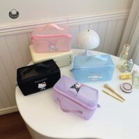 N2hao Sanrio Hello Kitty Túi Đựng Mỹ Phẩm Lưới Trong Suốt Kuromi Melody Cinnamoroll Dung Tích Lớn Túi Trang Điểm Hộp Đựng Bút Chì Túi Cầm Tay QZZ
