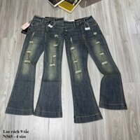 [N565-NaNa Denim Fashion] Quần Jean loe phối rách dài 90cm màu xanh rêu bụi chất vải QC co dãn