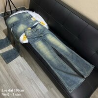 [N642-NaNa Denim Fashion] Quần Jean Loe màu xanh rêu bụi vàng thêu túi nơ dài 100cm chất vải QC co dãn