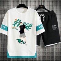 【NA Beauty】 Set Đồ Bộ Quần Áo Thun Nam Thời Trang Basic Họa Tiêt Chữ PWGE Mới , Đồ Thể Thao Mặc Nhà