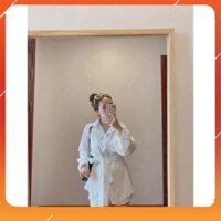 NAAAAA Bộ Áo Vest Dây Eo Kèm Quần , Set Áo Dài Nữ Quần Đùi Chất Đũi 2 Màu ANNNNNN
