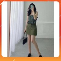 NAAAAA Bộ Chân Váy Áo Croptop Xanh Hoa Nhí , Set Áo 2 Dây Kèm Chân Váy Chữ A B027 ANNNNNN