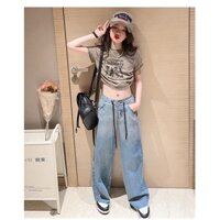 Nado Care Set bộ áo croptop và quần jean ống suông cho bé gái siêu cưng, set bộ áo thun và quần jean suông bé gái(có ảnh