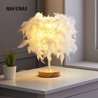 Nafenai Đèn ngủ lông vũ phong cách ấm áp và lãng mạn