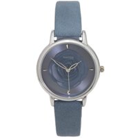 Nafisa Women's Blue Embossed 3D Rose Flower Steel Case Leather Strap Wrist Watch NA-208