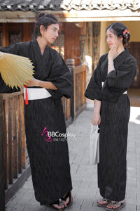 Nagagi Nam - Yukata Nữ Nền Đen Obi Trắng