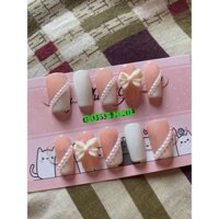 [Nail box] Bộ móng úp đính nơ kèm ngọc ( đã kèm theo dụng cụ )
