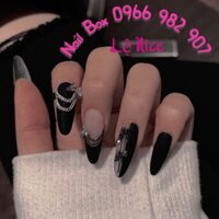 Nail box Đen bóng mộng mị đính nơ tặng kèm keo và dũa