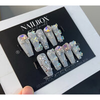 nail box đính đá bi charm màu thạch gạo