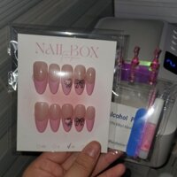 Nail box kitty hồng form hạt gạo dài Size M kèm dũa + keo dán móng