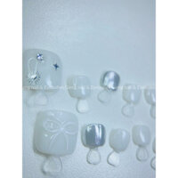 Nail box móng chân dáng ngắn thiết kế sơn thủ công màu nước gạo phối tráng gương vẽ nổi đính đá RẺ - ĐẸP