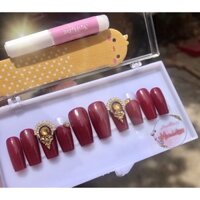 [nail box] móng tay giả- nail giả thiết kế sẵn kèm keo dũa  màu đỏ đính đá ( ảnh thật)