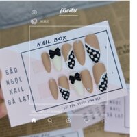 Nail box thiết kế caro chàm nơ móng úp theo size tay tròn nhọn dài bn001 Facebook : baongocnailshop