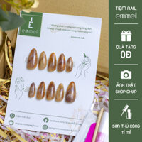 Nail Box thiết kế sang chảnh, móng tay giả Emmeii EM004 vân đá màu cam nâu tặng kèm keo dán dũa mini
