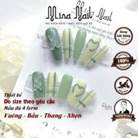 Nail Box Xanh Cốm Kẻ Vẽ Gel Nổi Charm Gấu Móng Úp Thiết Kế Đo Size Theo Yêu Cầu NB024 180