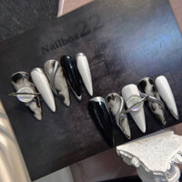 Nailbox [516] - Móng tay giả thiết kế❤️‍🔥Mẫu Y2K siêu hott❤️‍🔥 Tone đen trắng phối charm chất siêu choáy🤭❤️‍🔥