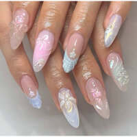 Nailbox [741] - Móng tay giả thiết kế🌷 Mẫu xinh hoa thuỷ tinh nhẹ nhàng ánh tím, cực quang tráng gương✨✨