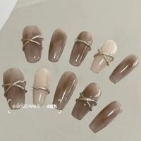 [nailbox Bee] Móng tay giả thiết kế theo size tay, kết cấu gel màu thạch nâu ghi xám mã 65 (ib để đổi phom móng )