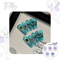 Nailbox Cao Cấp Xanh Lục Bảo Mắt Mèo Đính Đá C08