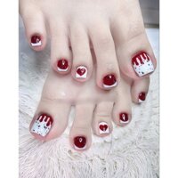 Nailbox chân   thiết kế, móng chân giả tông màu đỏ