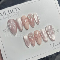 NAILBOX (form oval) MẮT MÈO HỒNG NƠ CUTE PHÔ MAI QUE