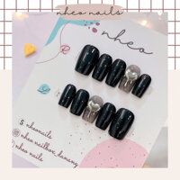 NAILBOX - gơn gel đen nhũ flash đính charm tim | móng úp sơn gel thiết kế theo yêu cầu