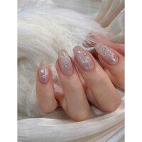 Nailbox kỷ yếu mắt mèo sơn thạch phối ombre trắng gắn đá vẽ nơ