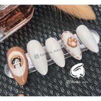Nailbox/ Móng giả trắng nâu họa tiết mèo GEMMA 025