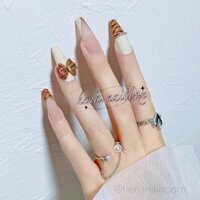 Nailbox - Móng Tay Giả Dài, Mẫu Màu Trắng mix vẽ Họt tiết Hổ vằn Nâu, Móng Cao Cấp Siêu Bền và Bóng, Hàng Y Hìnnna