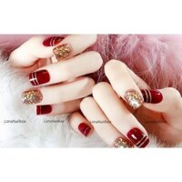 Nailbox móng up sơn đỏ kim tuyến kẻ sọc ngang